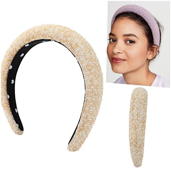 RARE Lele Sadoughi Timeless Classic Yellow Tweed Boucle Padded Headband NWOT main image 3